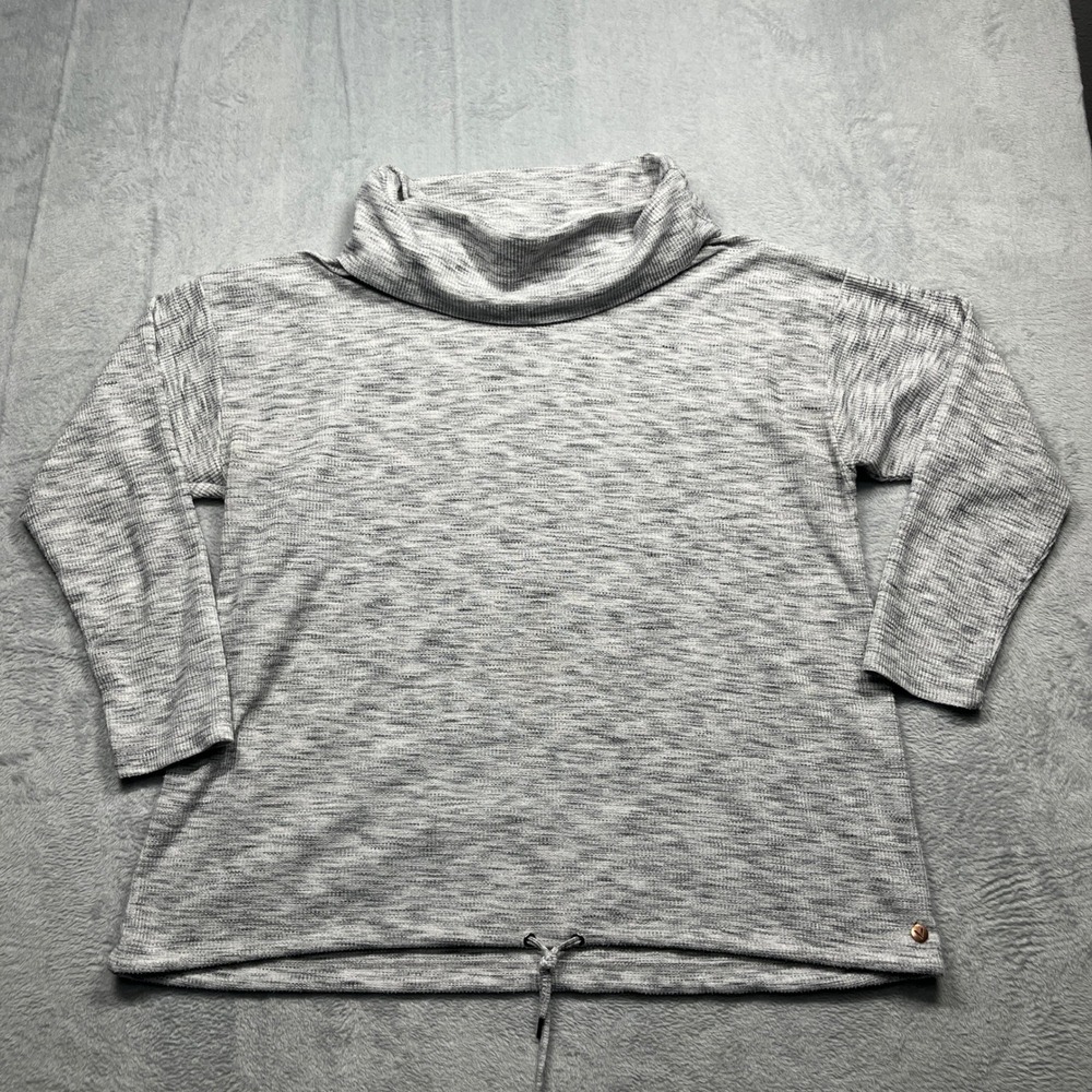 Livi Active Pullover Top Women Grey Waffle Knit Cowl Neck Drawstring Hem 18/20